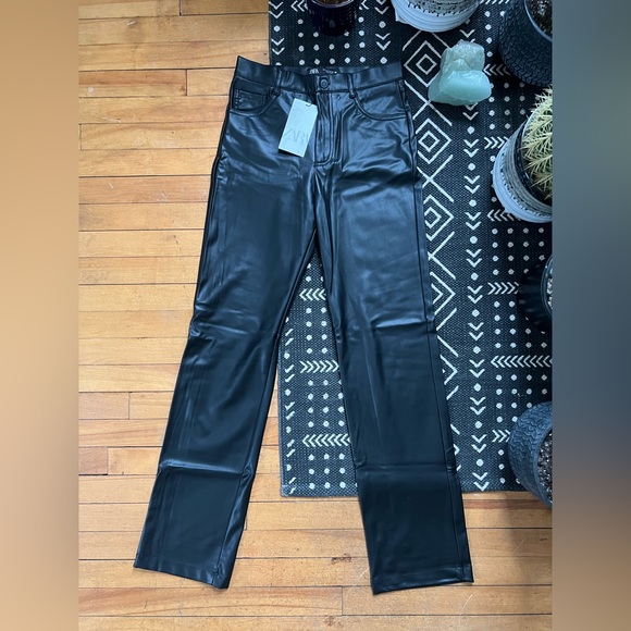 ZARA Faux Leather Straight Leg Pants - Picture 4 of 11